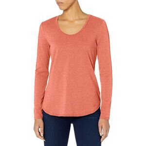 B NEW YORK Womens Stretch Distressed Long Sleeve Scoop Neck T-Shirt